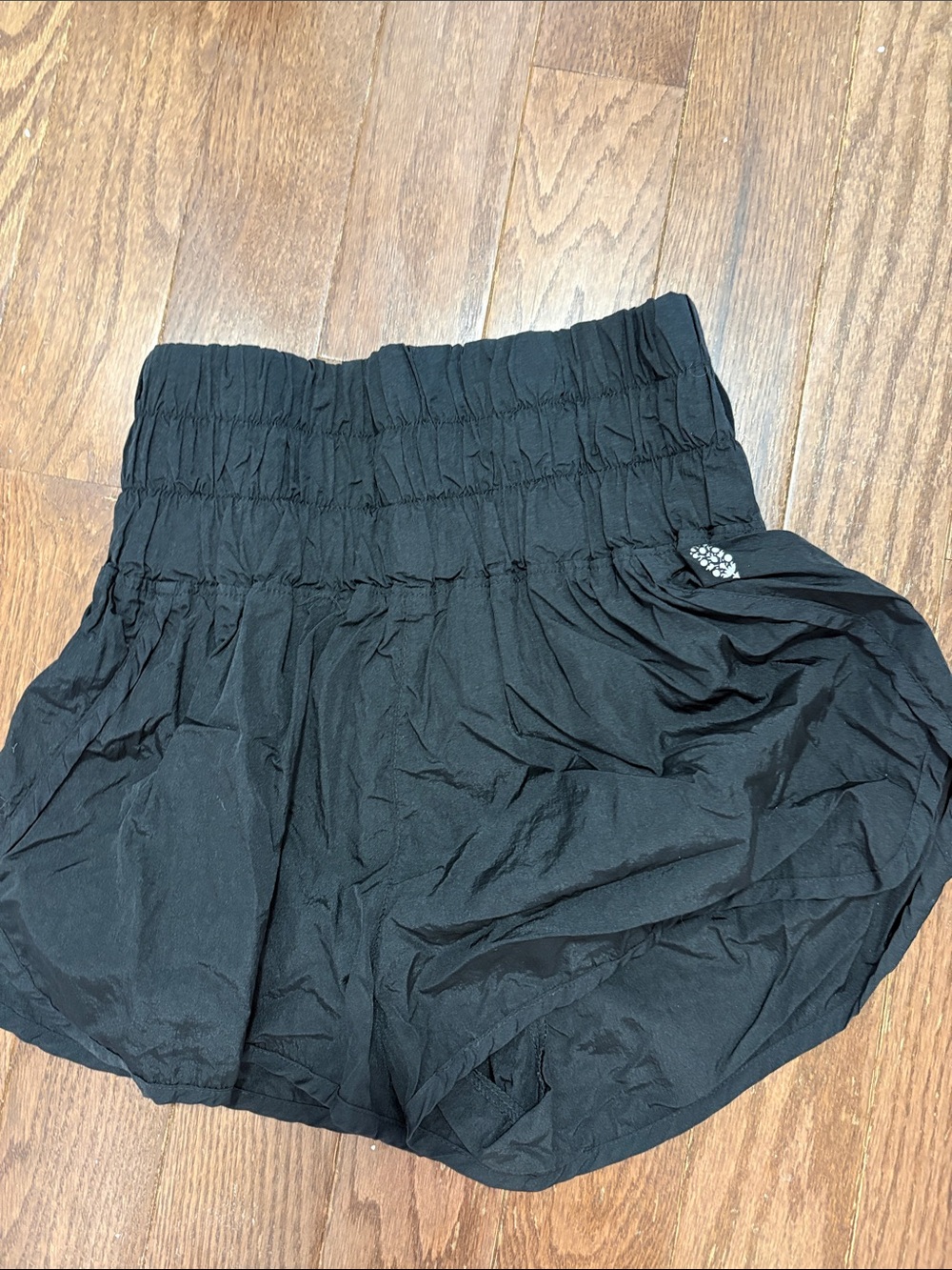 FP Movement by Free People Black Smocked High-Waist Athletic Shorts